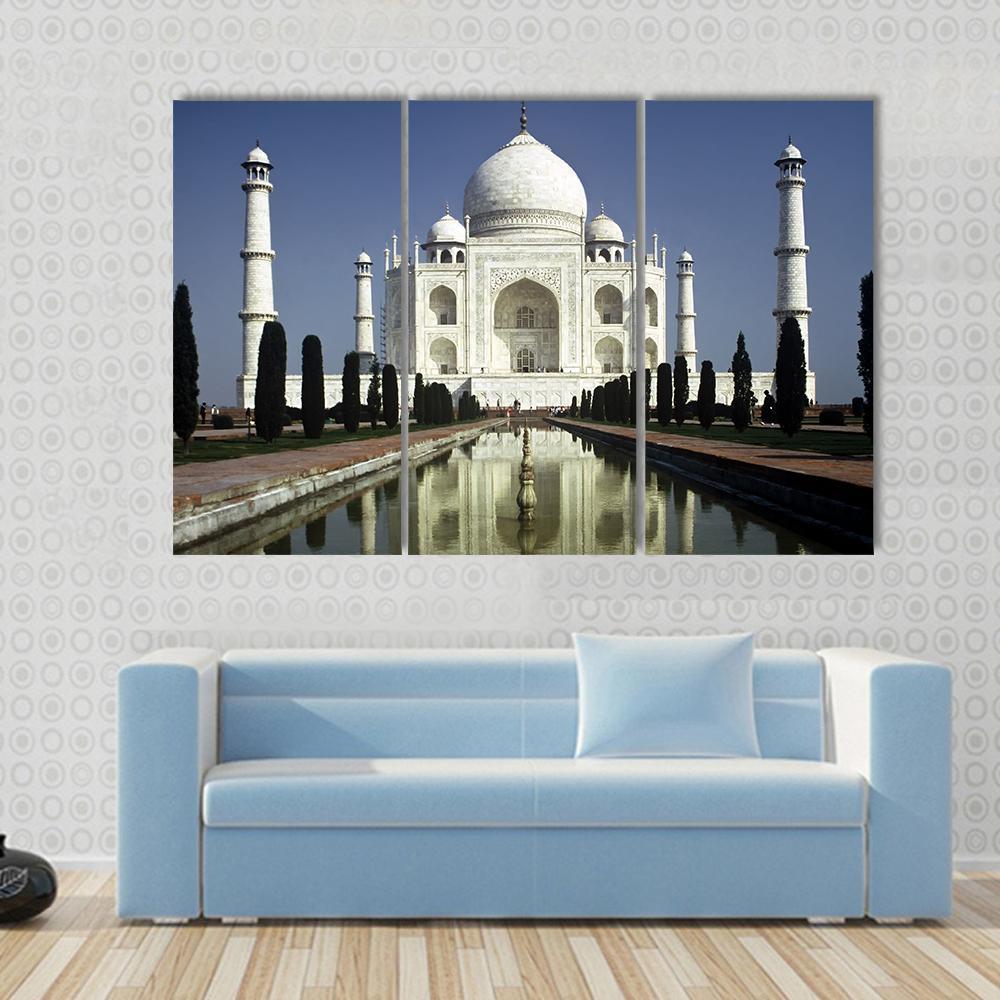Taj Mahal In Morning Canvas Wall Art-3 Horizontal-Gallery Wrap-37" x 24"-Tiaracle