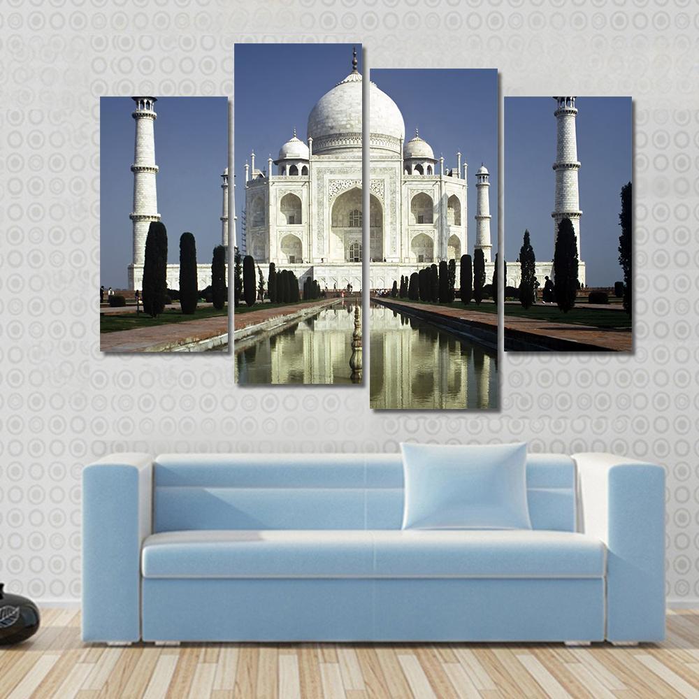 Taj Mahal In Morning Canvas Wall Art-4 Pop-Gallery Wrap-50" x 32"-Tiaracle