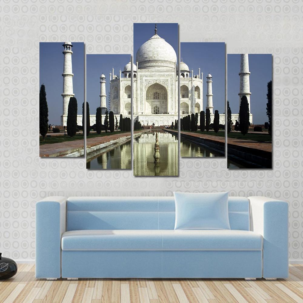 Taj Mahal In Morning Canvas Wall Art-5 Pop-Gallery Wrap-47" x 32"-Tiaracle