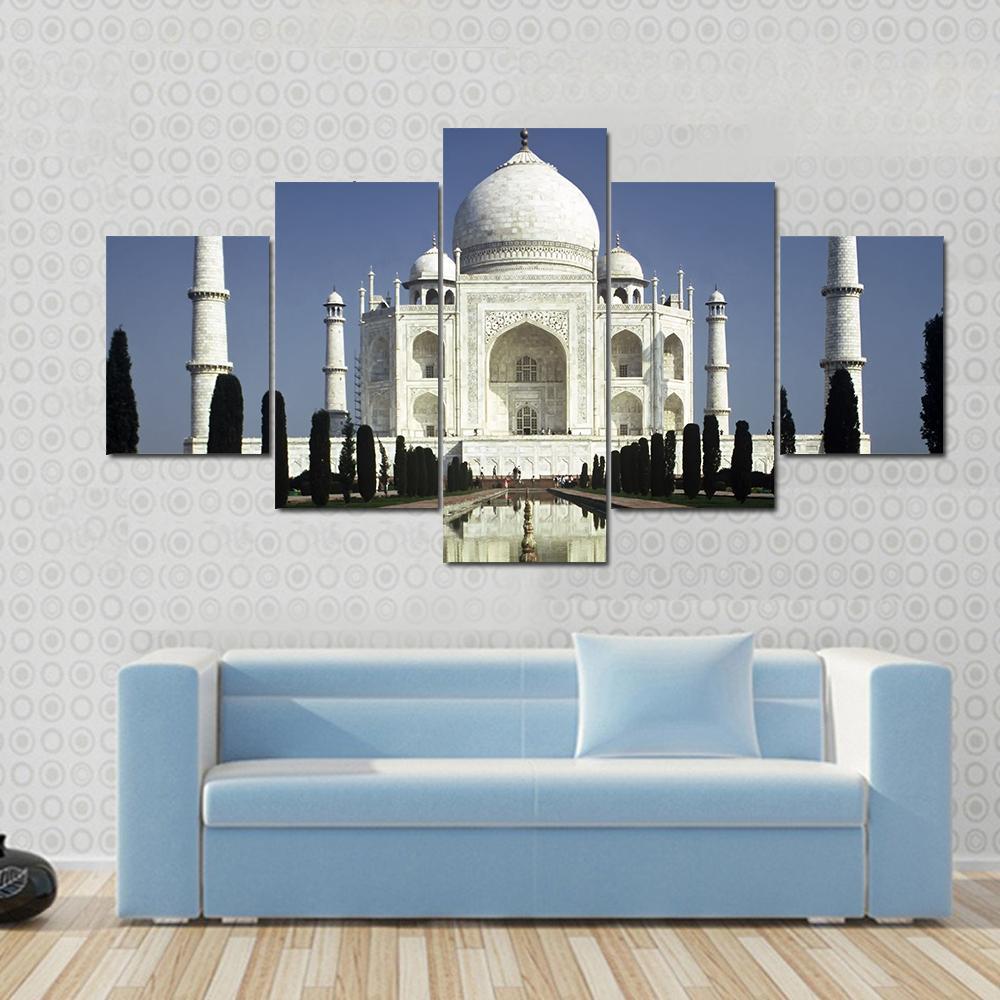 Taj Mahal In Morning Canvas Wall Art-5 Star-Gallery Wrap-62" x 32"-Tiaracle