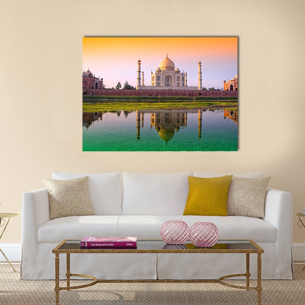 Taj Mahal With Tricolor Canvas Wall Art-1 Piece-Gallery Wrap-36" x 24"-Tiaracle