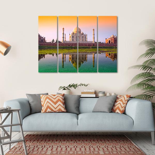 Taj Mahal With Tricolor Canvas Wall Art-4 Horizontal-Gallery Wrap-34" x 24"-Tiaracle