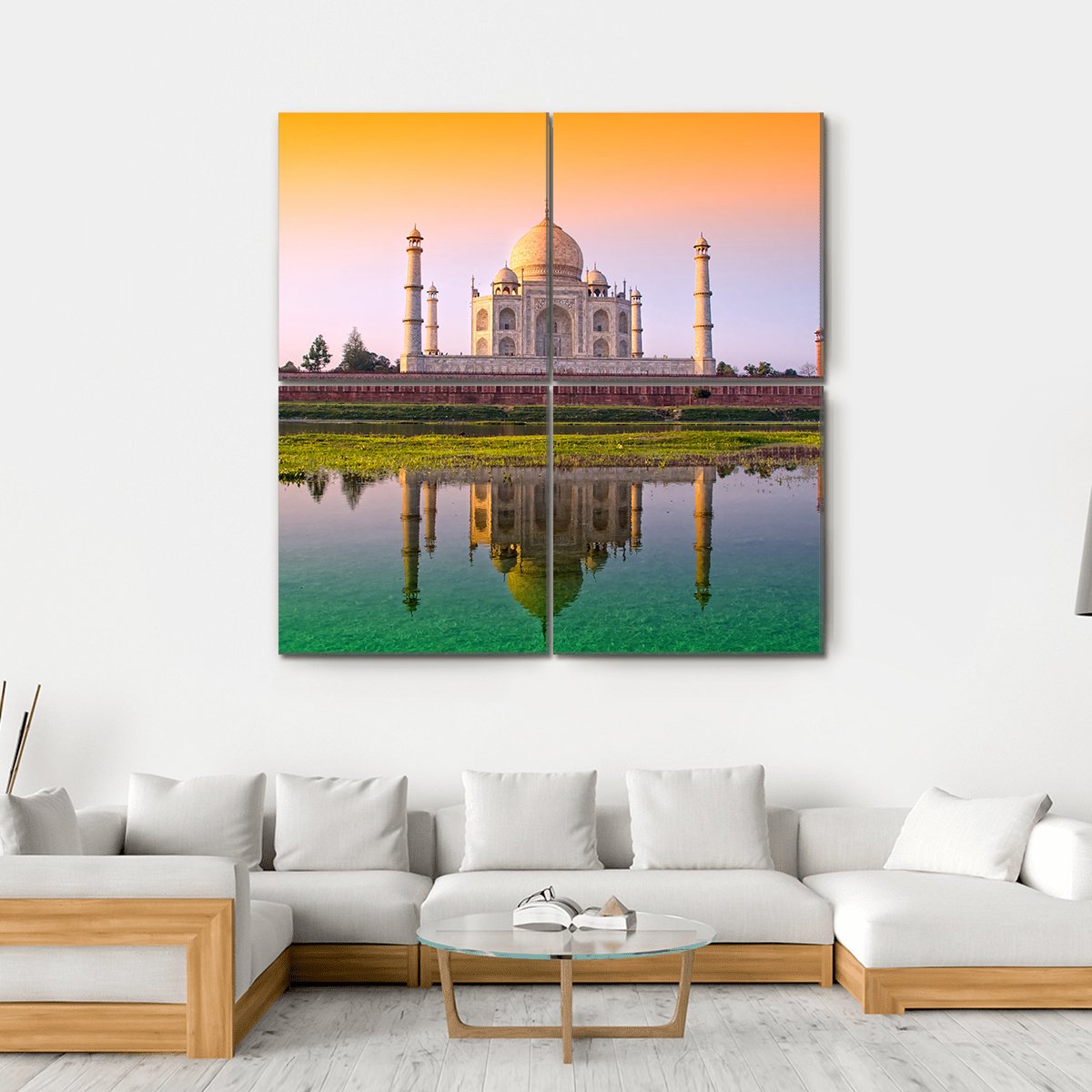 Taj Mahal With Tricolor Canvas Wall Art-4 Square-Gallery Wrap-17" x 17"-Tiaracle