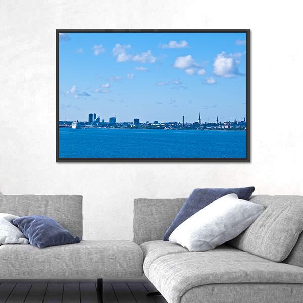 Tallinn From The Sea Canvas Wall Art-1 Piece-Floating Frame-24" x 16"-Tiaracle