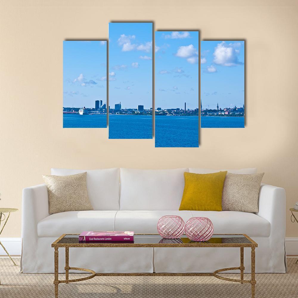 Tallinn From The Sea Canvas Wall Art-4 Pop-Gallery Wrap-50" x 32"-Tiaracle