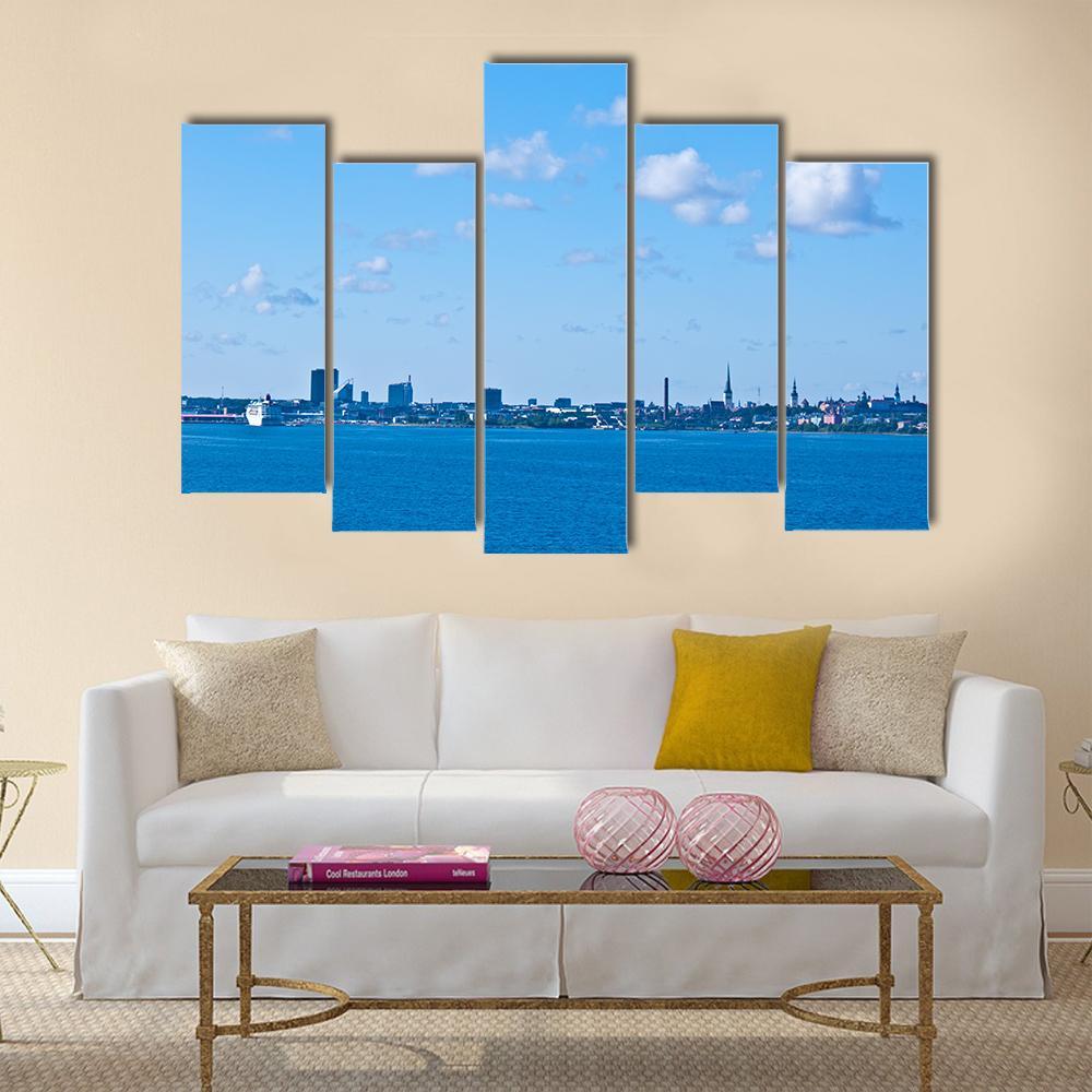 Tallinn From The Sea Canvas Wall Art-5 Pop-Gallery Wrap-47" x 32"-Tiaracle