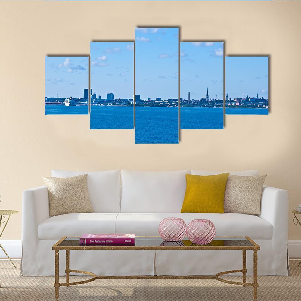 Tallinn From The Sea Canvas Wall Art-4 Pop-Gallery Wrap-50" x 32"-Tiaracle
