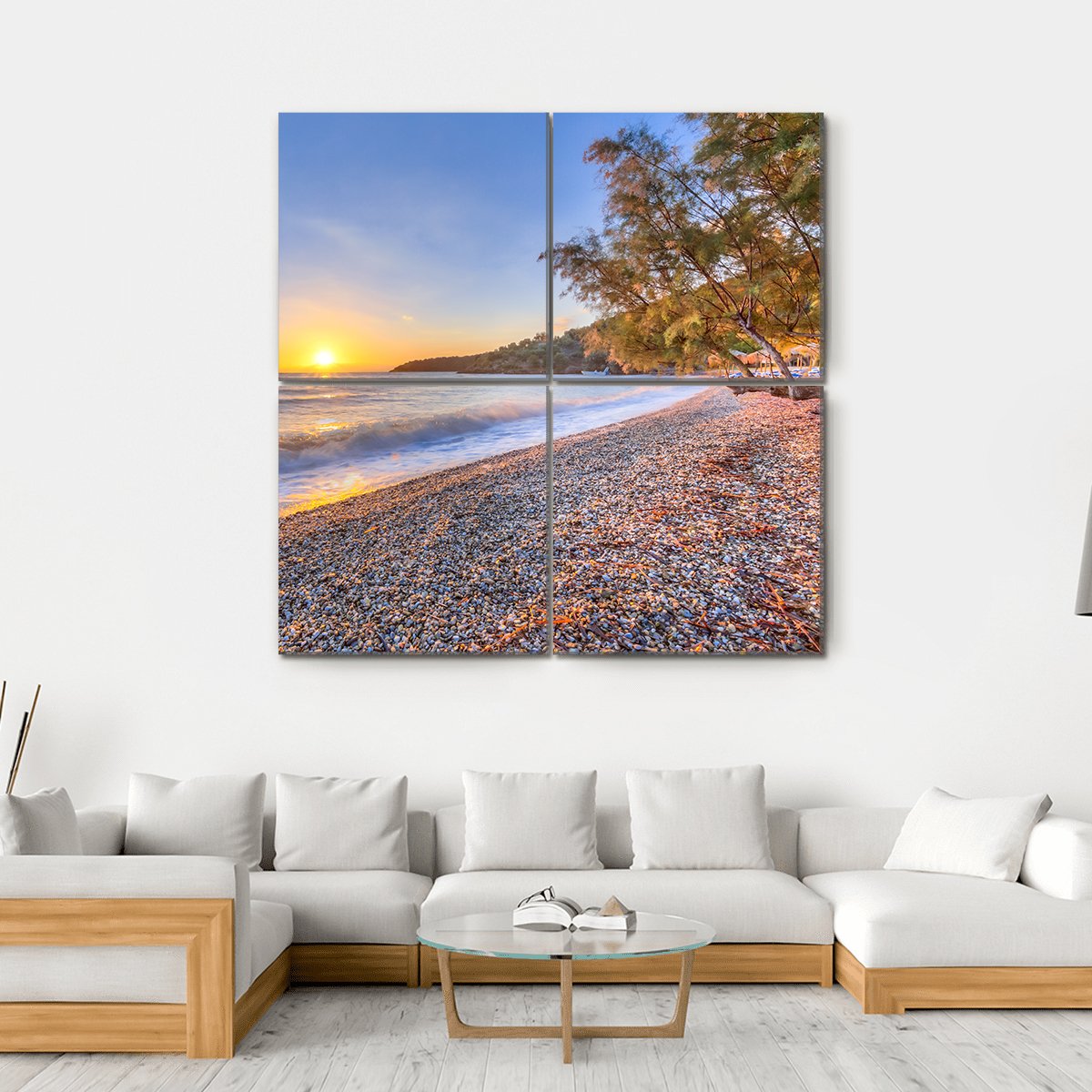 Tamarisk Tree Near Beach Canvas Wall Art-4 Square-Gallery Wrap-17" x 17"-Tiaracle