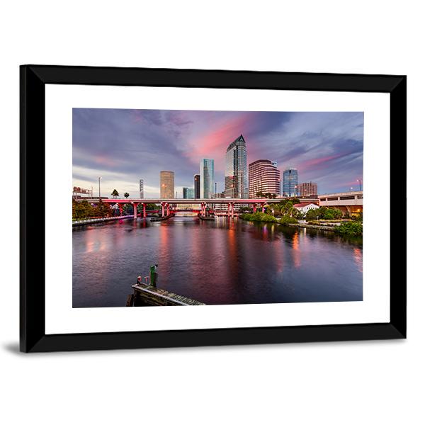 Tampa Downtown City Skyline In Florida Panoramic Canvas Wall Art-1 Piece-36" x 12"-Tiaracle