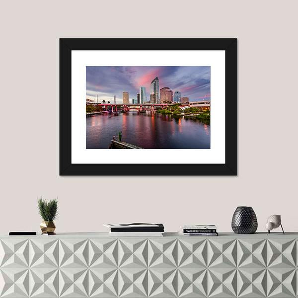 Tampa Downtown City Skyline In Florida Panoramic Canvas Wall Art-1 Piece-36" x 12"-Tiaracle