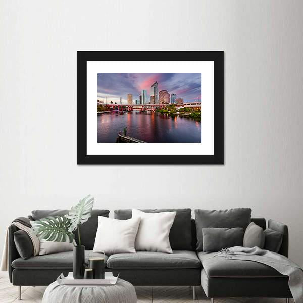 Tampa Downtown City Skyline In Florida Panoramic Canvas Wall Art-1 Piece-36" x 12"-Tiaracle