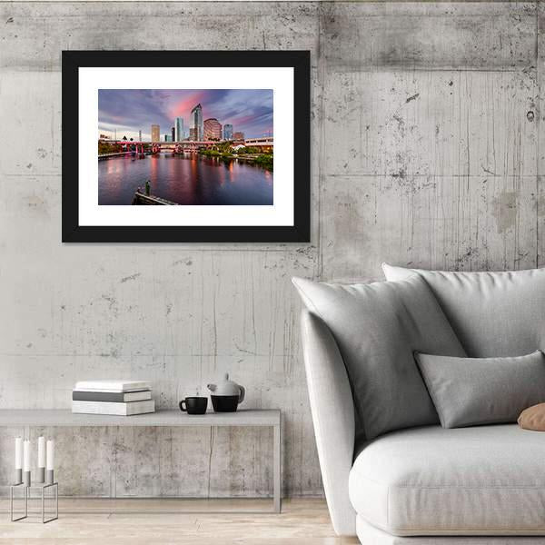 Tampa Downtown City Skyline In Florida Panoramic Canvas Wall Art-1 Piece-36" x 12"-Tiaracle