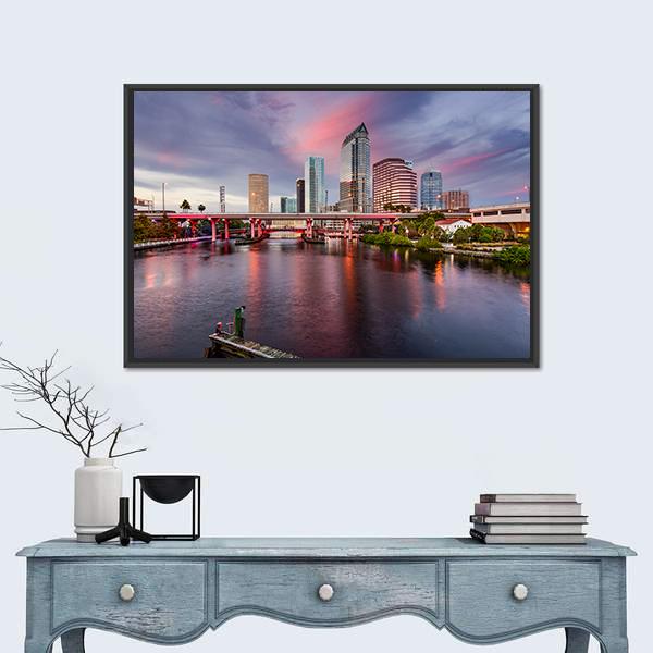 Tampa Downtown City Skyline In Florida Panoramic Canvas Wall Art-1 Piece-36" x 12"-Tiaracle