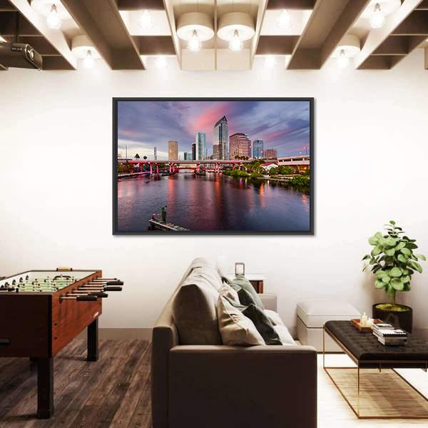 Tampa Downtown City Skyline In Florida Panoramic Canvas Wall Art-1 Piece-36" x 12"-Tiaracle