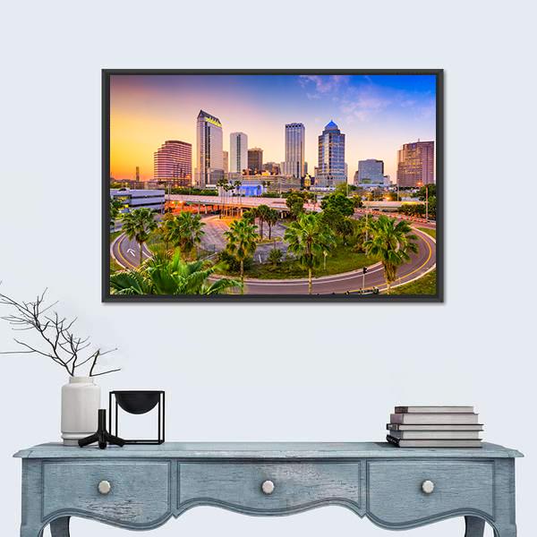 Tampa Downtown Skyline Canvas Wall Art-3 Horizontal-Gallery Wrap-25&quot; x 16&quot;-Tiaracle