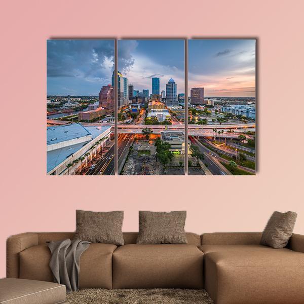 Tampa Skyline On The Bay Canvas Wall Art-3 Horizontal-Gallery Wrap-25" x 16"-Tiaracle