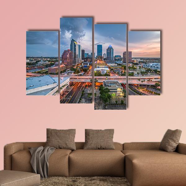 Tampa Skyline On The Bay Canvas Wall Art-4 Pop-Gallery Wrap-50" x 32"-Tiaracle
