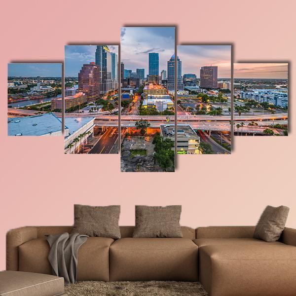 Tampa Skyline On The Bay Canvas Wall Art-5 Star-Gallery Wrap-62" x 32"-Tiaracle