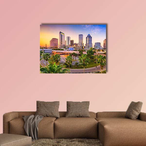 Tampa Downtown Skyline Canvas Wall Art-1 Piece-Gallery Wrap-48&quot; x 32&quot;-Tiaracle