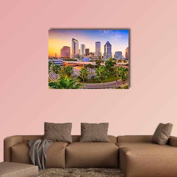 Tampa Downtown Skyline Canvas Wall Art-1 Piece-Gallery Wrap-48" x 32"-Tiaracle