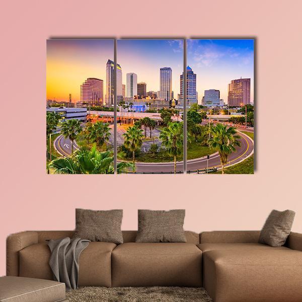 Tampa Downtown Skyline Canvas Wall Art-3 Horizontal-Gallery Wrap-37&quot; x 24&quot;-Tiaracle