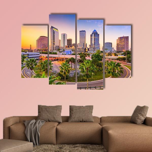 Tampa Downtown Skyline Canvas Wall Art-4 Pop-Gallery Wrap-50&quot; x 32&quot;-Tiaracle