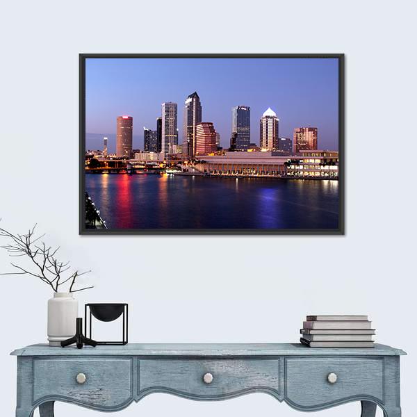 Tampa Skyline Canvas Wall Art-1 Piece-Floating Frame-36" x 24"-Tiaracle