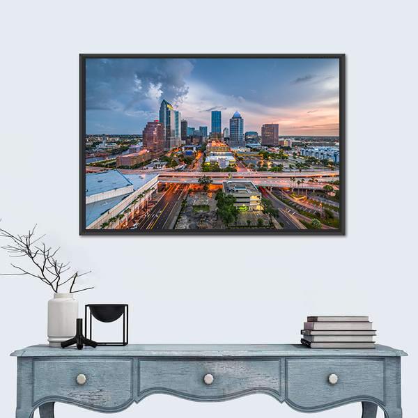 Tampa Skyline On The Bay Canvas Wall Art-3 Horizontal-Gallery Wrap-25" x 16"-Tiaracle