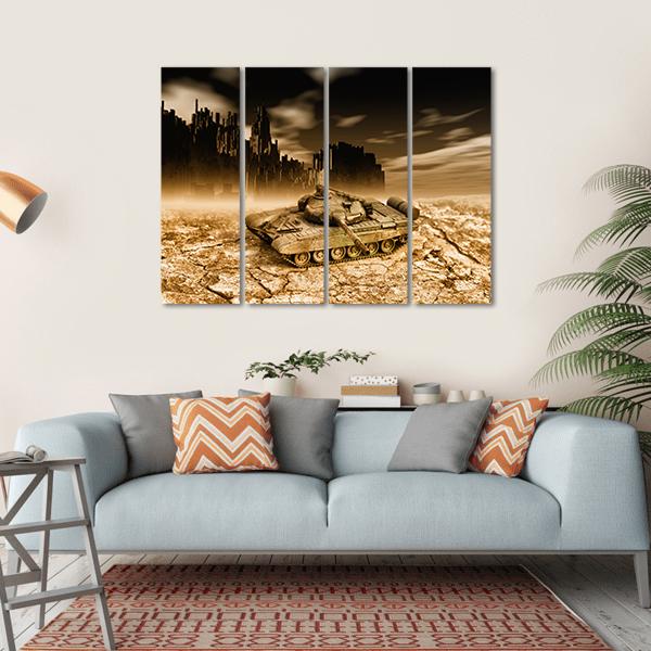 Tank In War Canvas Wall Art-4 Horizontal-Gallery Wrap-34" x 24"-Tiaracle