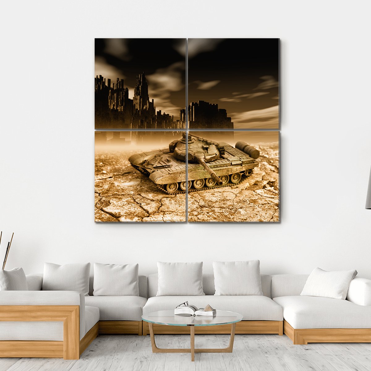 Tank In War Canvas Wall Art-4 Square-Gallery Wrap-17" x 17"-Tiaracle