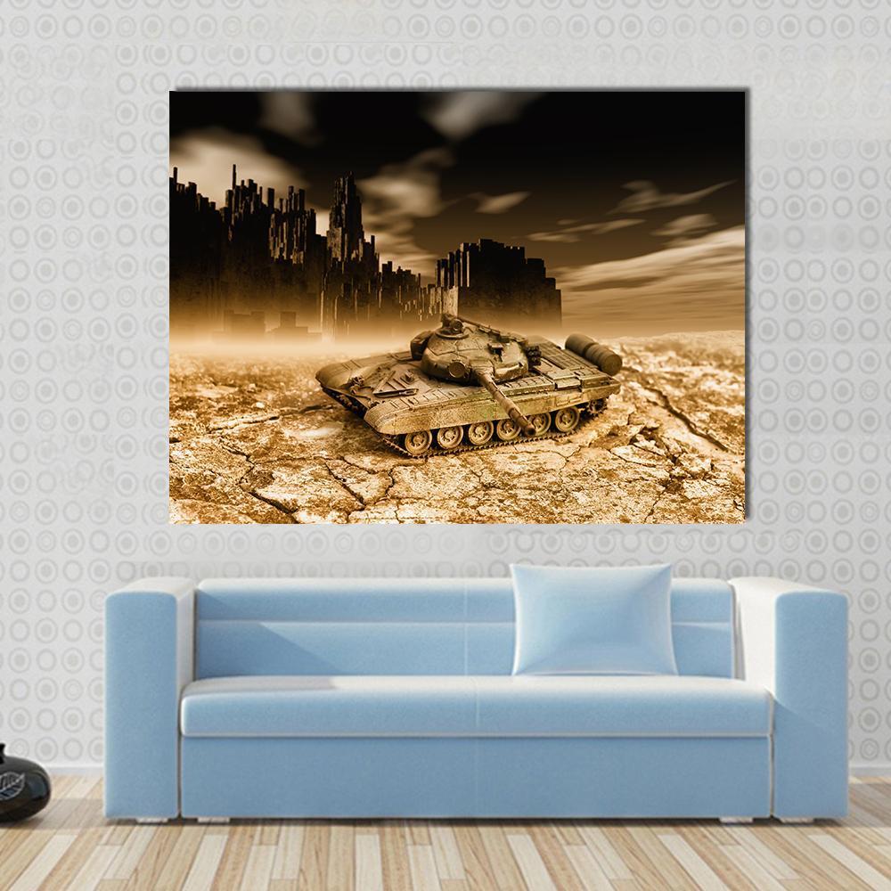 Tank In War Canvas Wall Art-1 Piece-Gallery Wrap-48" x 32"-Tiaracle