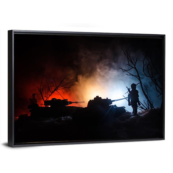 Tank Under The Snow At Night Canvas Wall Art-3 Horizontal-Gallery Wrap-25" x 16"-Tiaracle