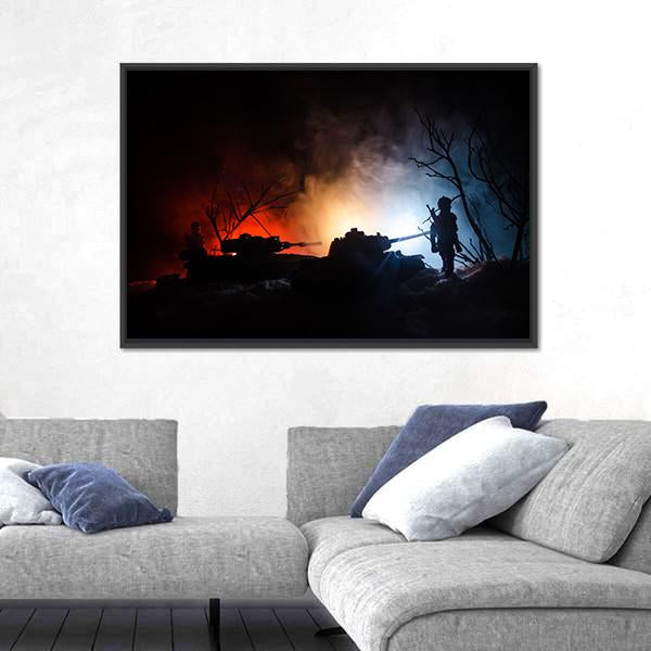 Tank Under The Snow At Night Canvas Wall Art-1 Piece-Floating Frame-24" x 16"-Tiaracle