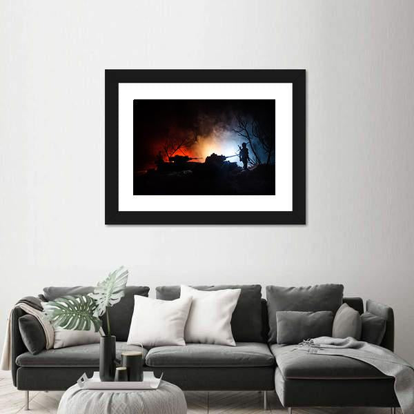 Tank Under The Snow At Night Canvas Wall Art-1 Piece-Framed Print-20" x 16"-Tiaracle