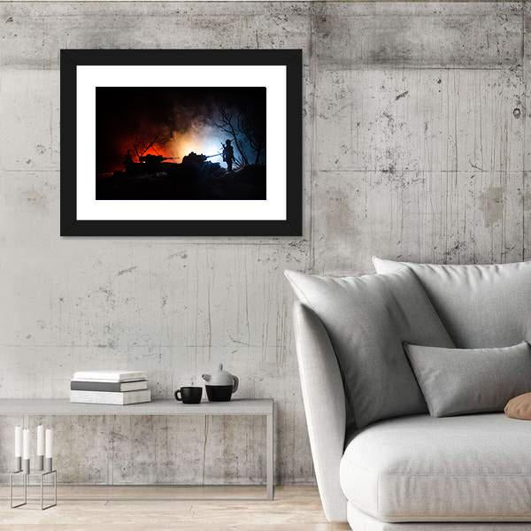 Tank Under The Snow At Night Canvas Wall Art-3 Horizontal-Gallery Wrap-25" x 16"-Tiaracle