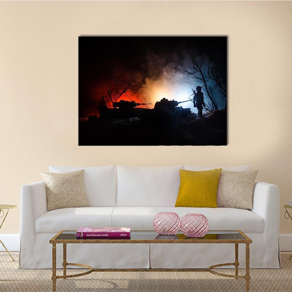 Tank Under The Snow At Night Canvas Wall Art-1 Piece-Gallery Wrap-48" x 32"-Tiaracle