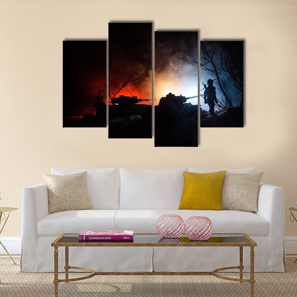 Tank Under The Snow At Night Canvas Wall Art-4 Pop-Gallery Wrap-50" x 32"-Tiaracle