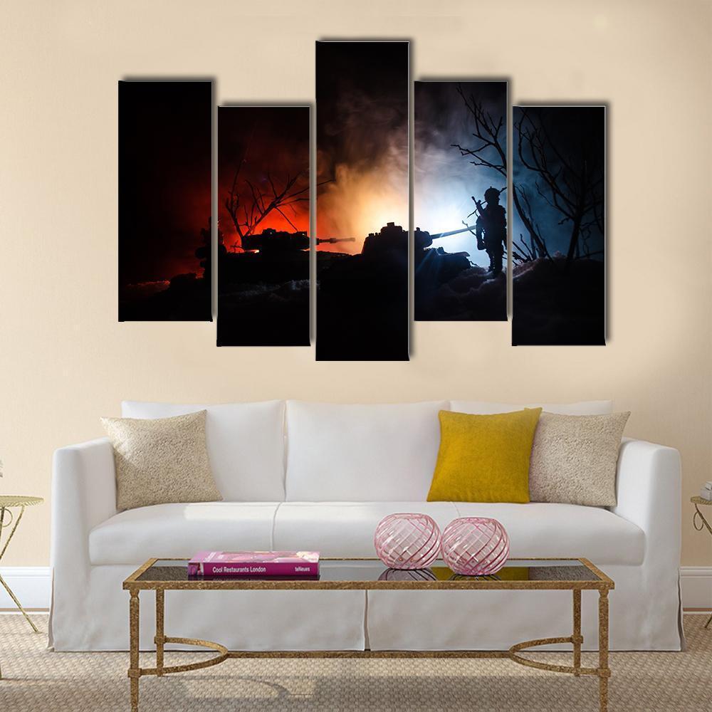 Tank Under The Snow At Night Canvas Wall Art-5 Pop-Gallery Wrap-47" x 32"-Tiaracle