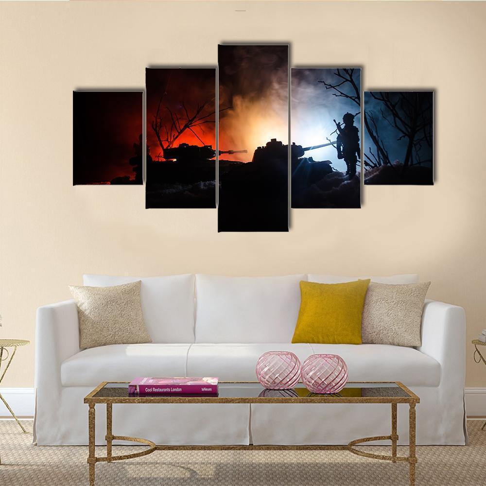 Tank Under The Snow At Night Canvas Wall Art-5 Star-Gallery Wrap-62" x 32"-Tiaracle