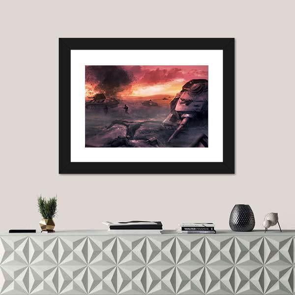 Tank War Battle Canvas Wall Art-3 Horizontal-Gallery Wrap-25" x 16"-Tiaracle