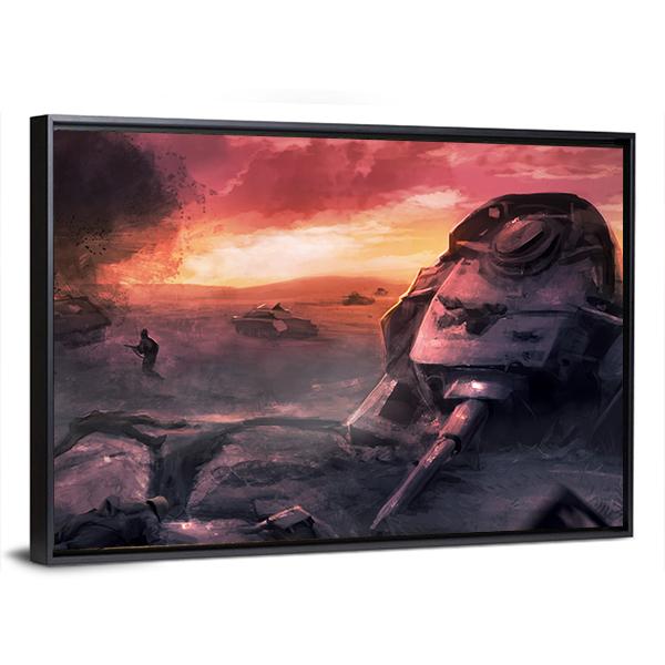 Tank War Battle Canvas Wall Art-3 Horizontal-Gallery Wrap-25" x 16"-Tiaracle