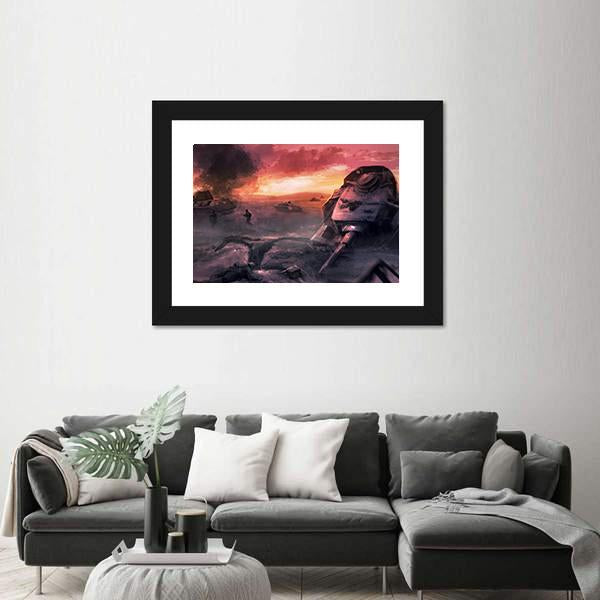 Tank War Battle Canvas Wall Art-1 Piece-Framed Print-20" x 16"-Tiaracle
