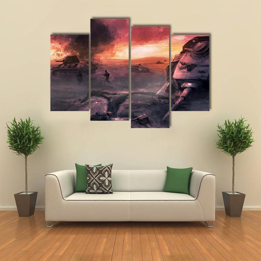 Tank War Battle Canvas Wall Art-4 Pop-Gallery Wrap-50" x 32"-Tiaracle