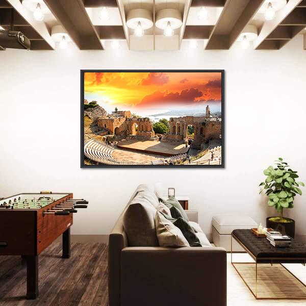 Taormina Theater In Sicily Canvas Wall Art-3 Horizontal-Gallery Wrap-25" x 16"-Tiaracle