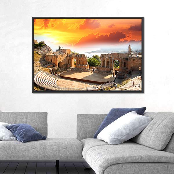 Taormina Theater In Sicily Canvas Wall Art-1 Piece-Floating Frame-36" x 24"-Tiaracle