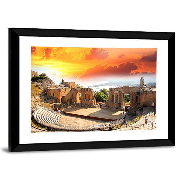 Taormina Theater In Sicily Canvas Wall Art-3 Horizontal-Gallery Wrap-25" x 16"-Tiaracle