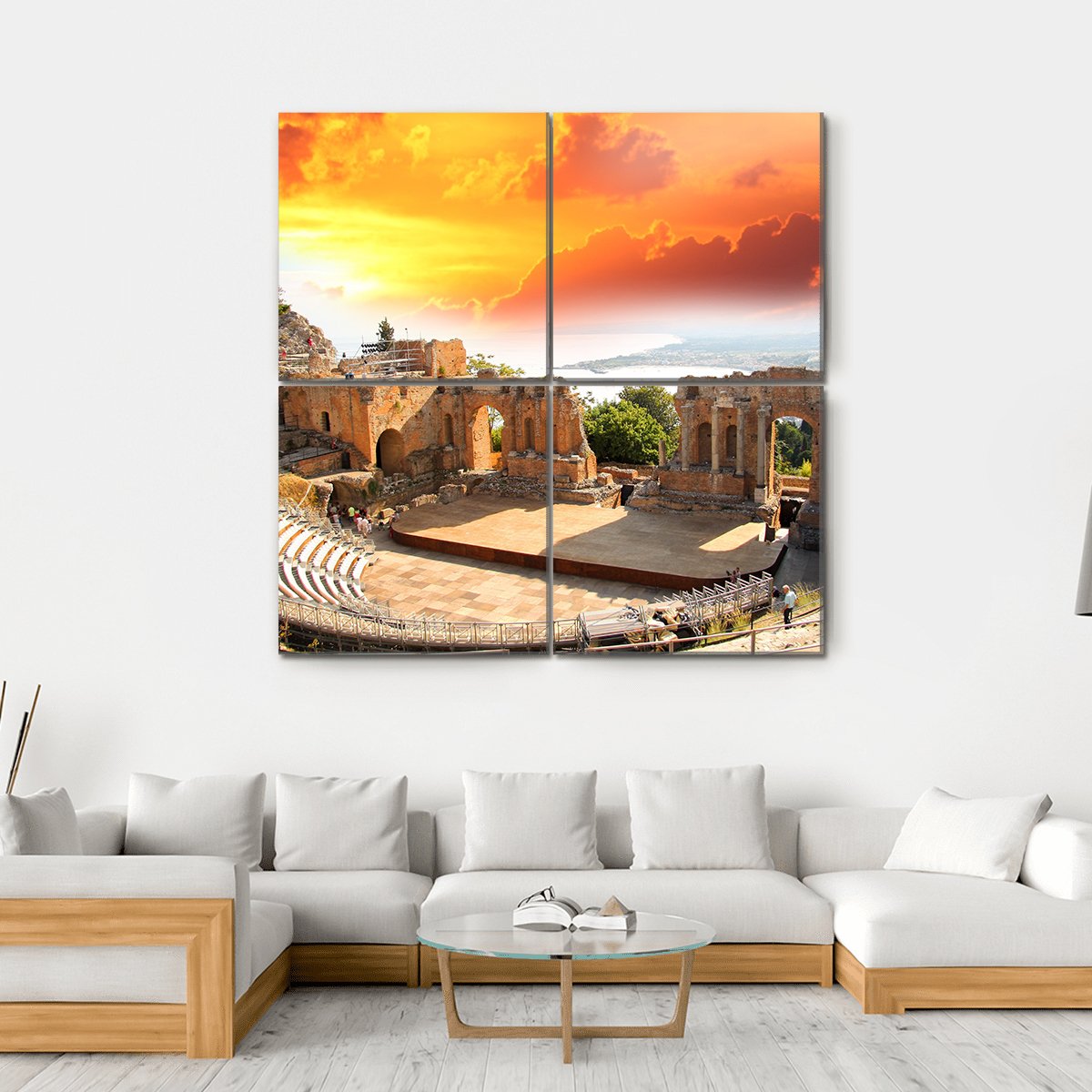 Taormina Theater In Sicily Canvas Wall Art-4 Square-Gallery Wrap-17" x 17"-Tiaracle