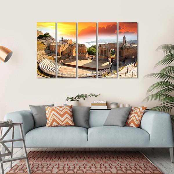 Taormina Theater In Sicily Canvas Wall Art-5 Horizontal-Gallery Wrap-22" x 12"-Tiaracle