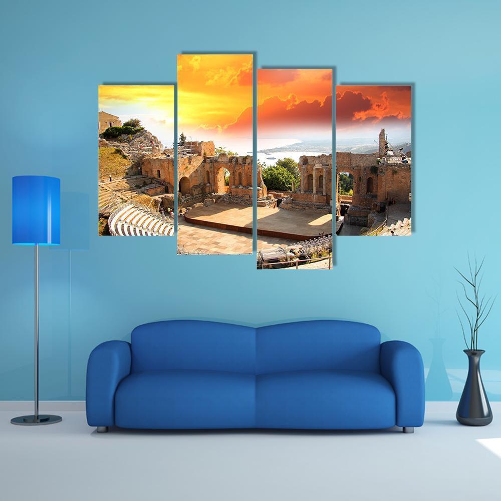 Taormina Theater In Sicily Canvas Wall Art-4 Pop-Gallery Wrap-50" x 32"-Tiaracle