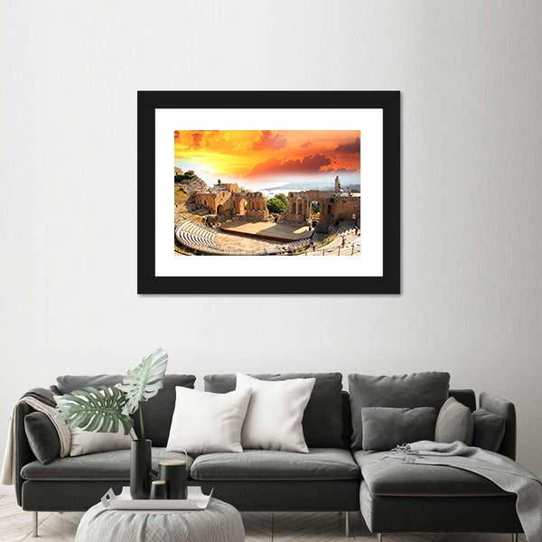 Taormina Theater In Sicily Panoramic Canvas Wall Art-1 Piece-36" x 12"-Tiaracle